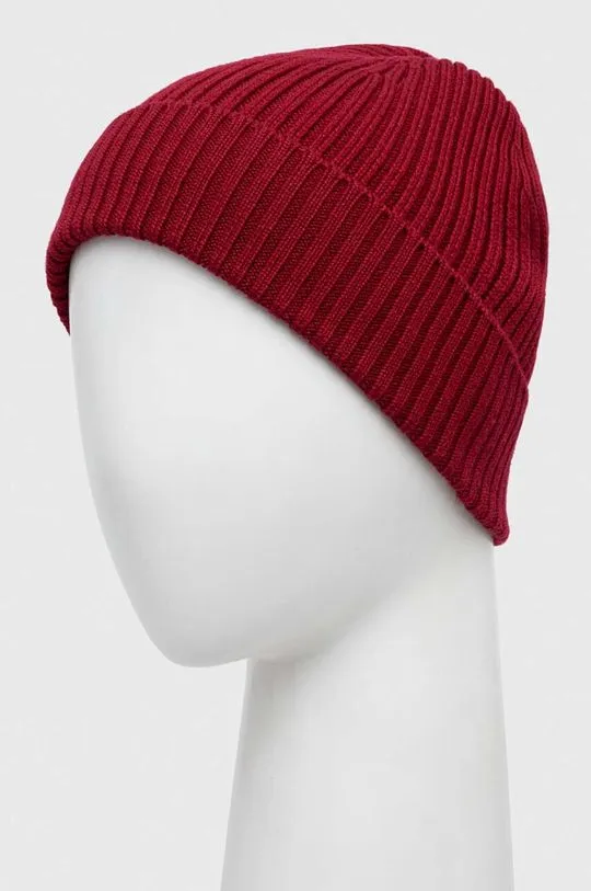 Lacoste wool beanie maroon color