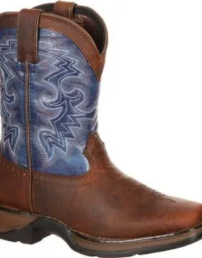 Lil Durango Kids Brown Blue Western Square Toe Cowboy Boots Sz 8.5-3