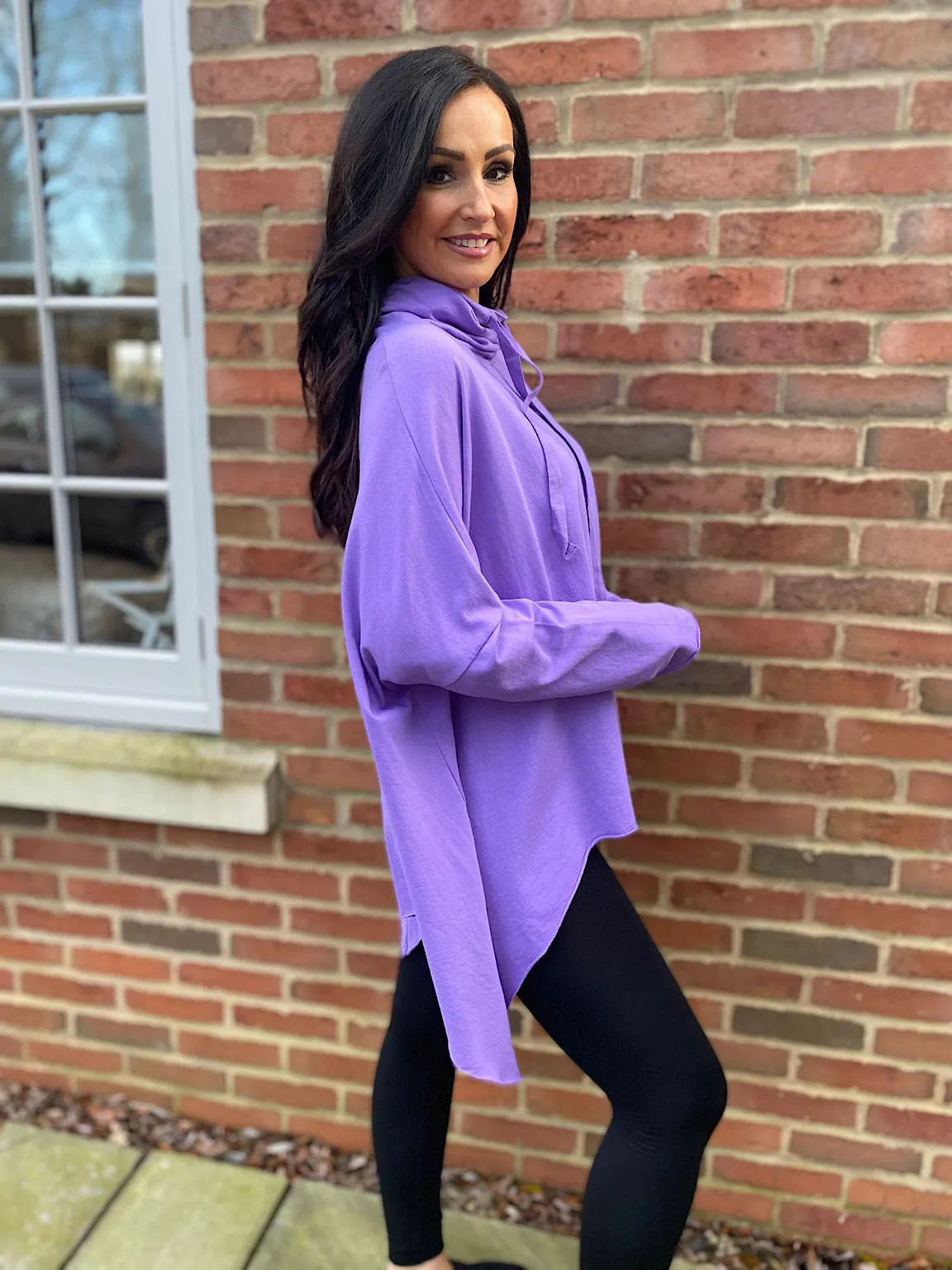 Lilac Drawstring Cowl Neck Sweatshirt Louise