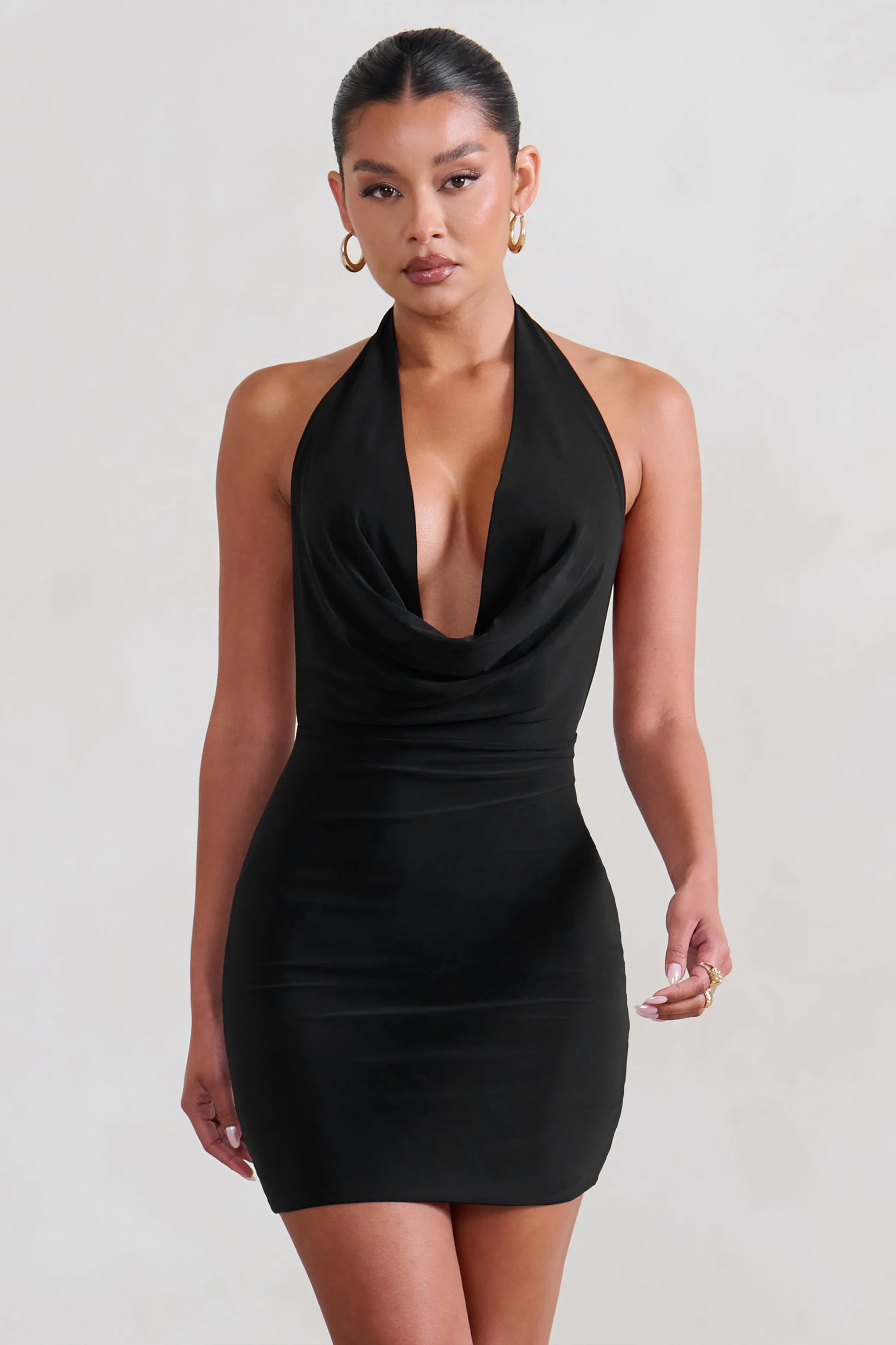 Liliana | Black Cowl Neck Mini Dress