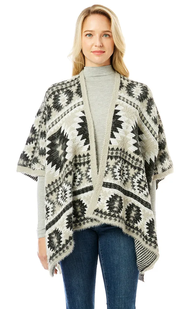 LOF1285 Aztec Pattern Ruana Cape