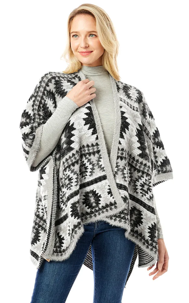 LOF1285 Aztec Pattern Ruana Cape