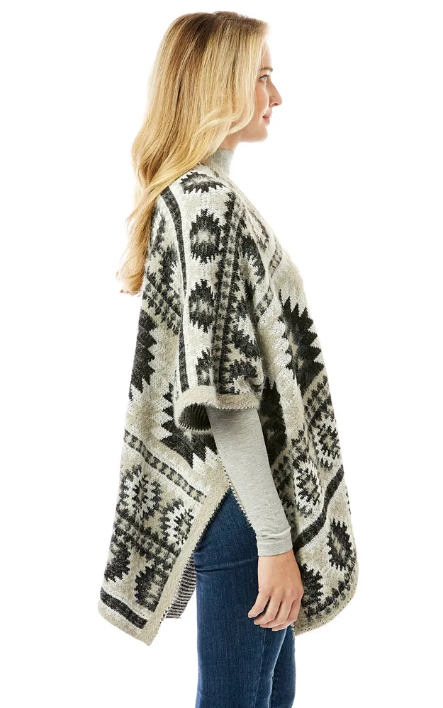 LOF1285 Aztec Pattern Ruana Cape