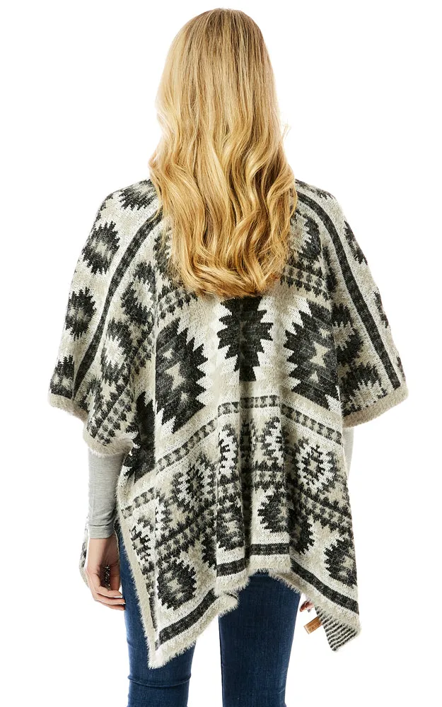 LOF1285 Aztec Pattern Ruana Cape