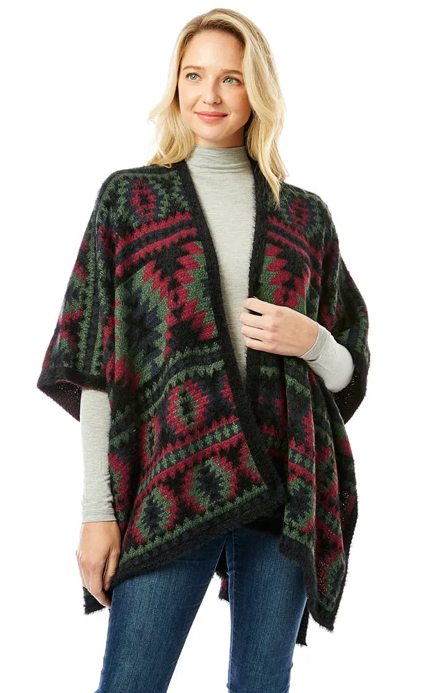 LOF1285 Aztec Pattern Ruana Cape