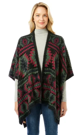 LOF1285 Aztec Pattern Ruana Cape