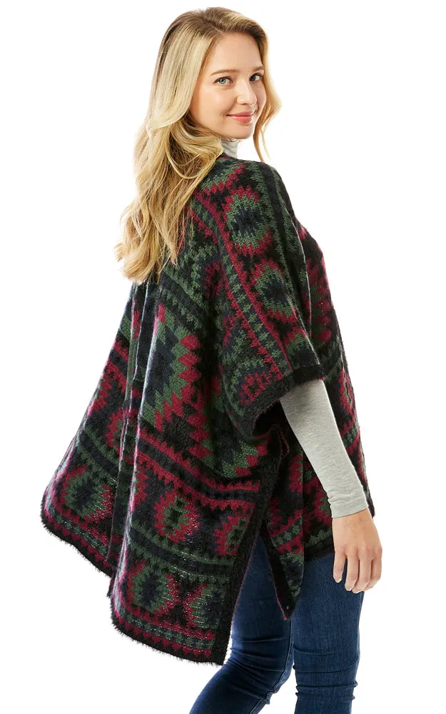 LOF1285 Aztec Pattern Ruana Cape