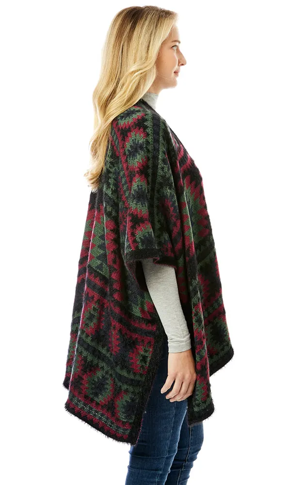 LOF1285 Aztec Pattern Ruana Cape