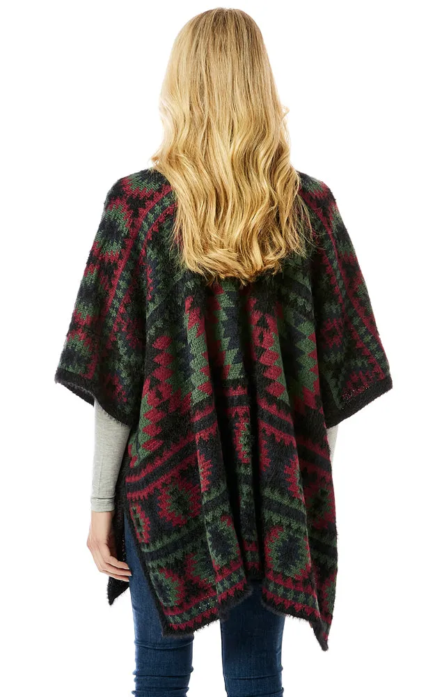 LOF1285 Aztec Pattern Ruana Cape