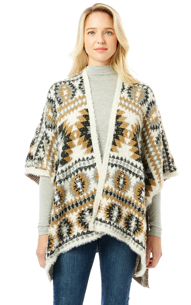 LOF1285 Aztec Pattern Ruana Cape