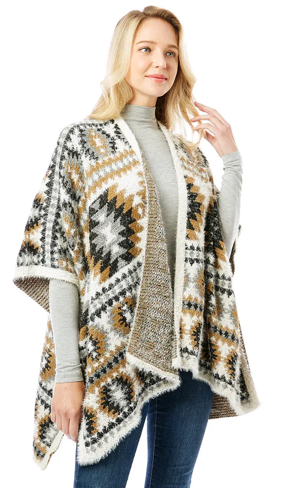 LOF1285 Aztec Pattern Ruana Cape