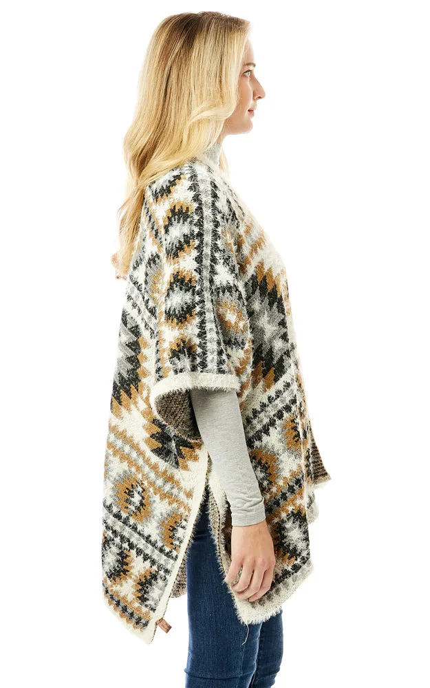 LOF1285 Aztec Pattern Ruana Cape