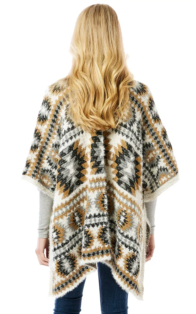 LOF1285 Aztec Pattern Ruana Cape