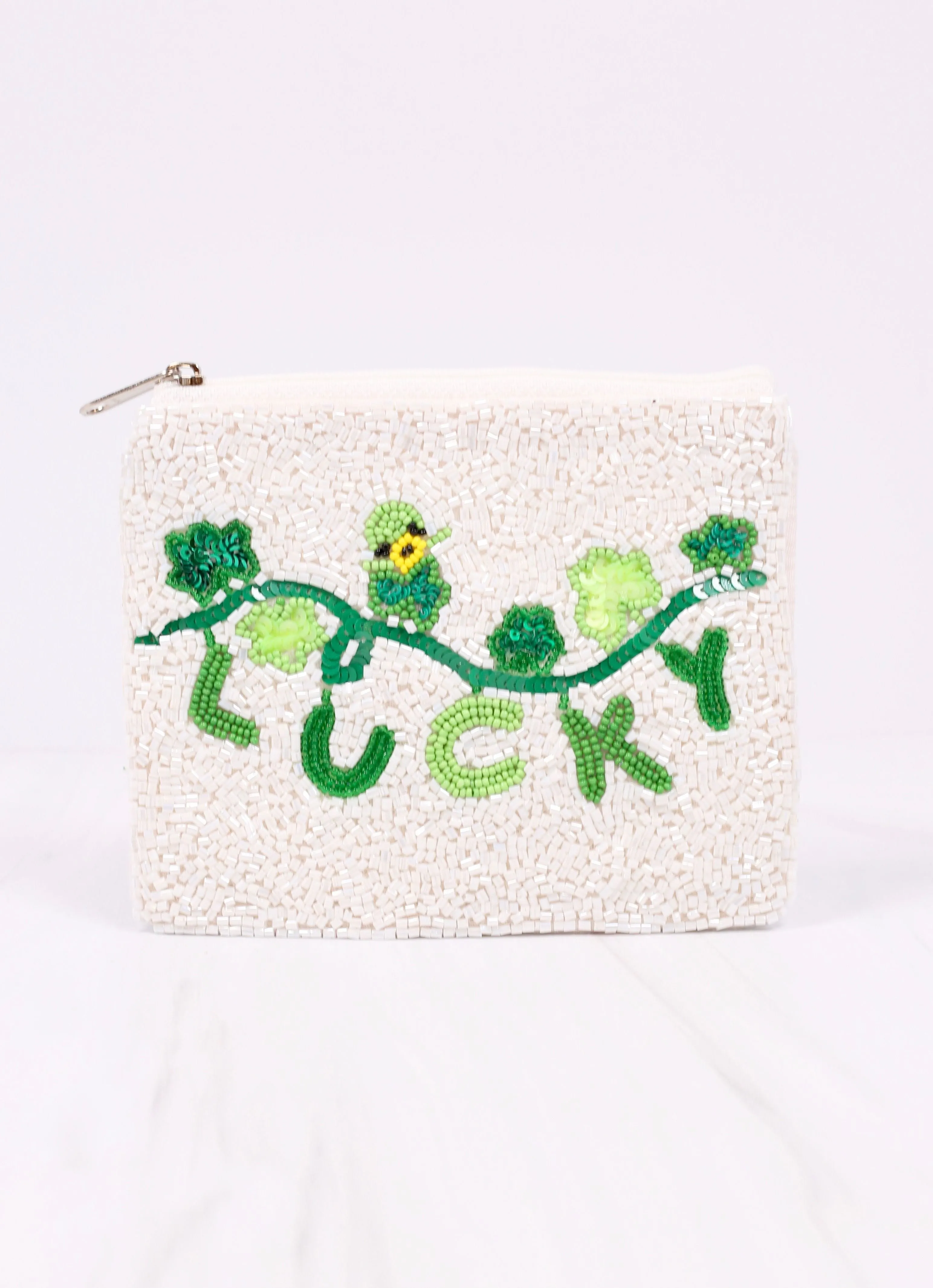 Lucky Clover Beaded Pouch GREEN