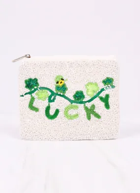 Lucky Clover Beaded Pouch GREEN