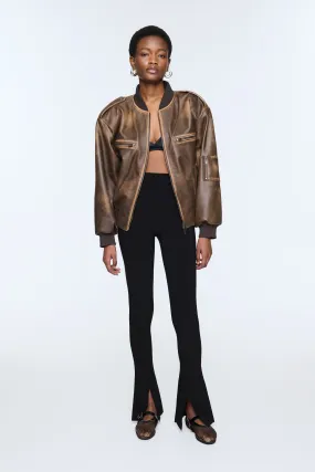 Luna Distressed Leather Bomber Jacket