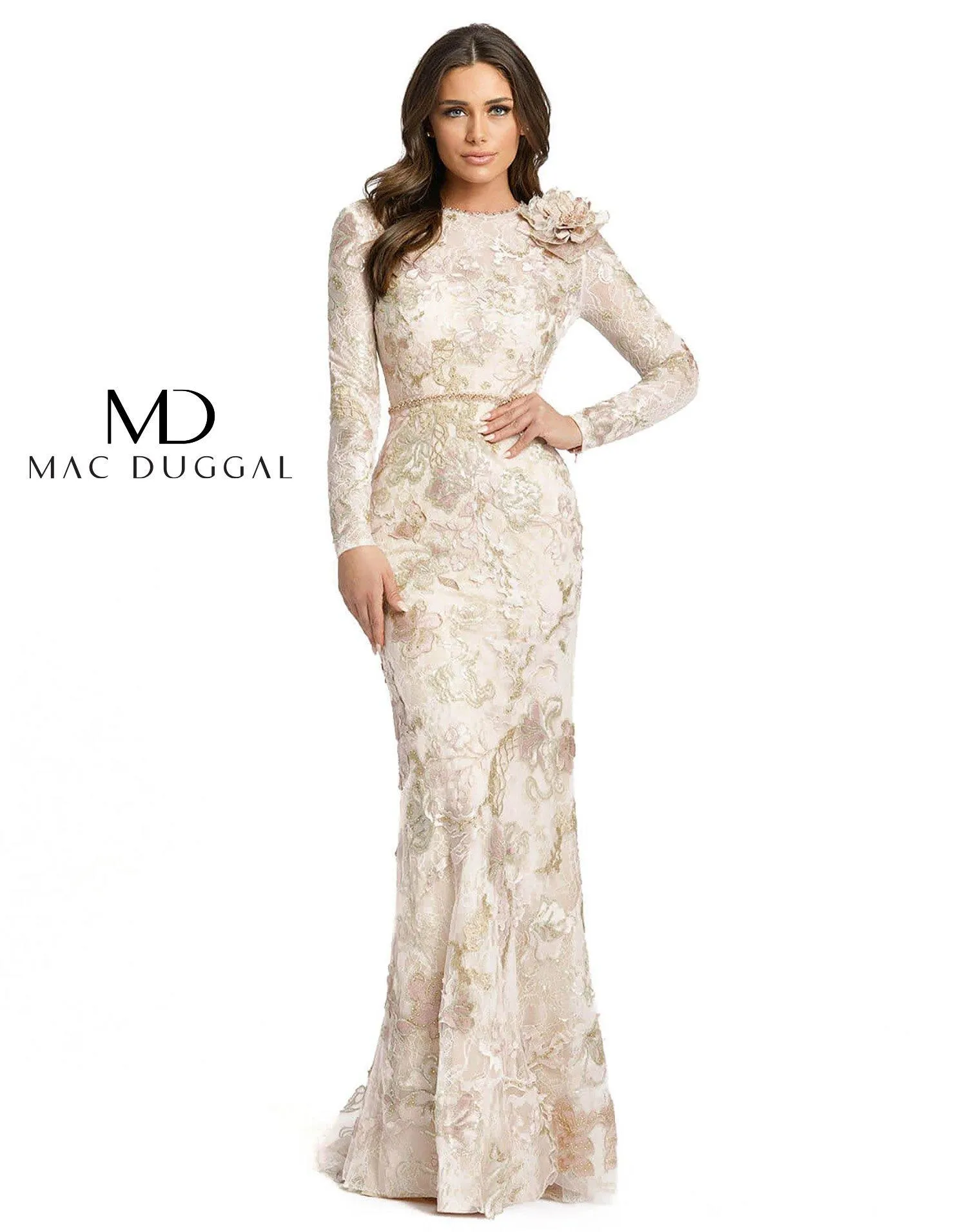 Mac Duggal 11174 Long Sleeve Floral Lace Formal Gown