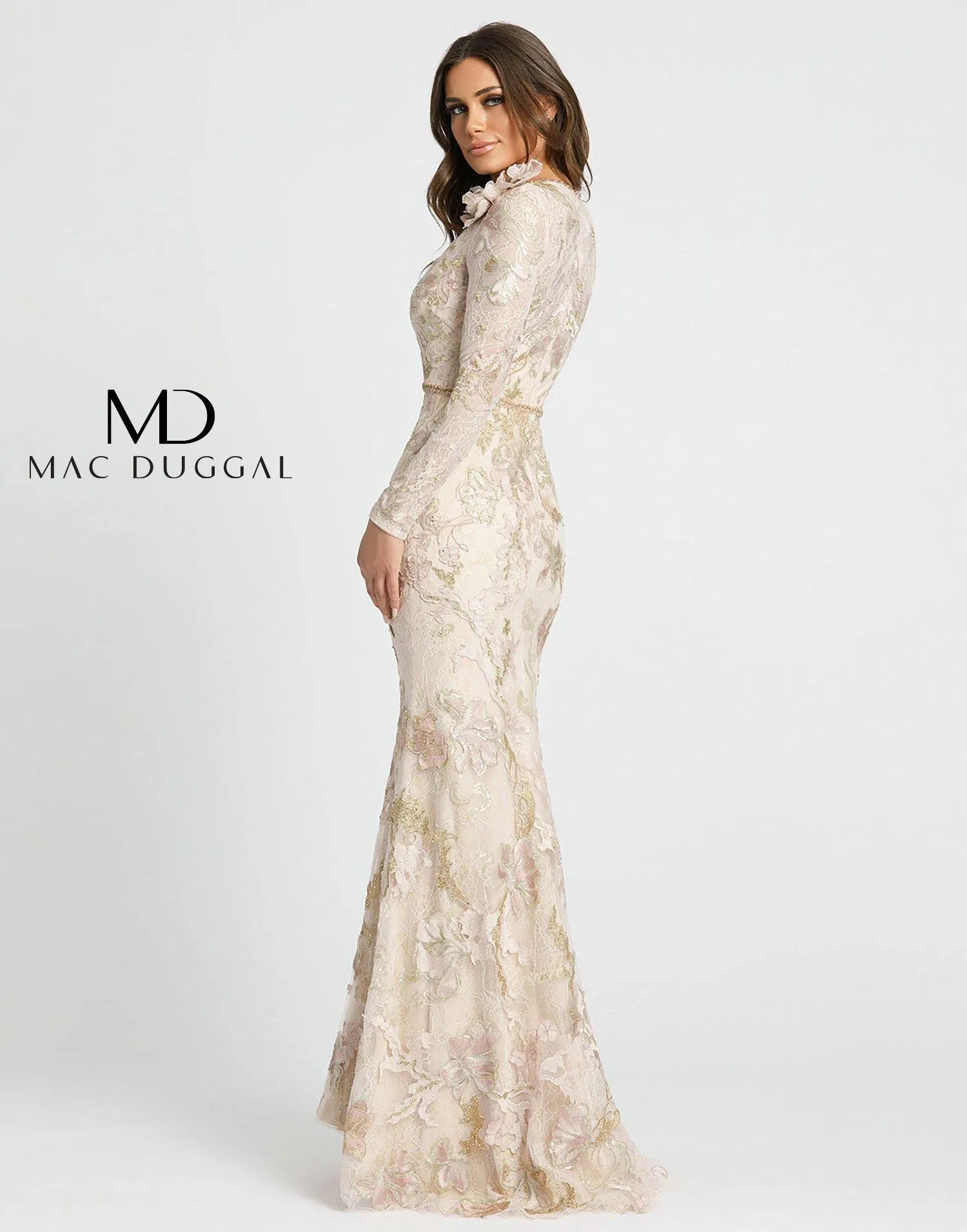 Mac Duggal 11174 Long Sleeve Floral Lace Formal Gown