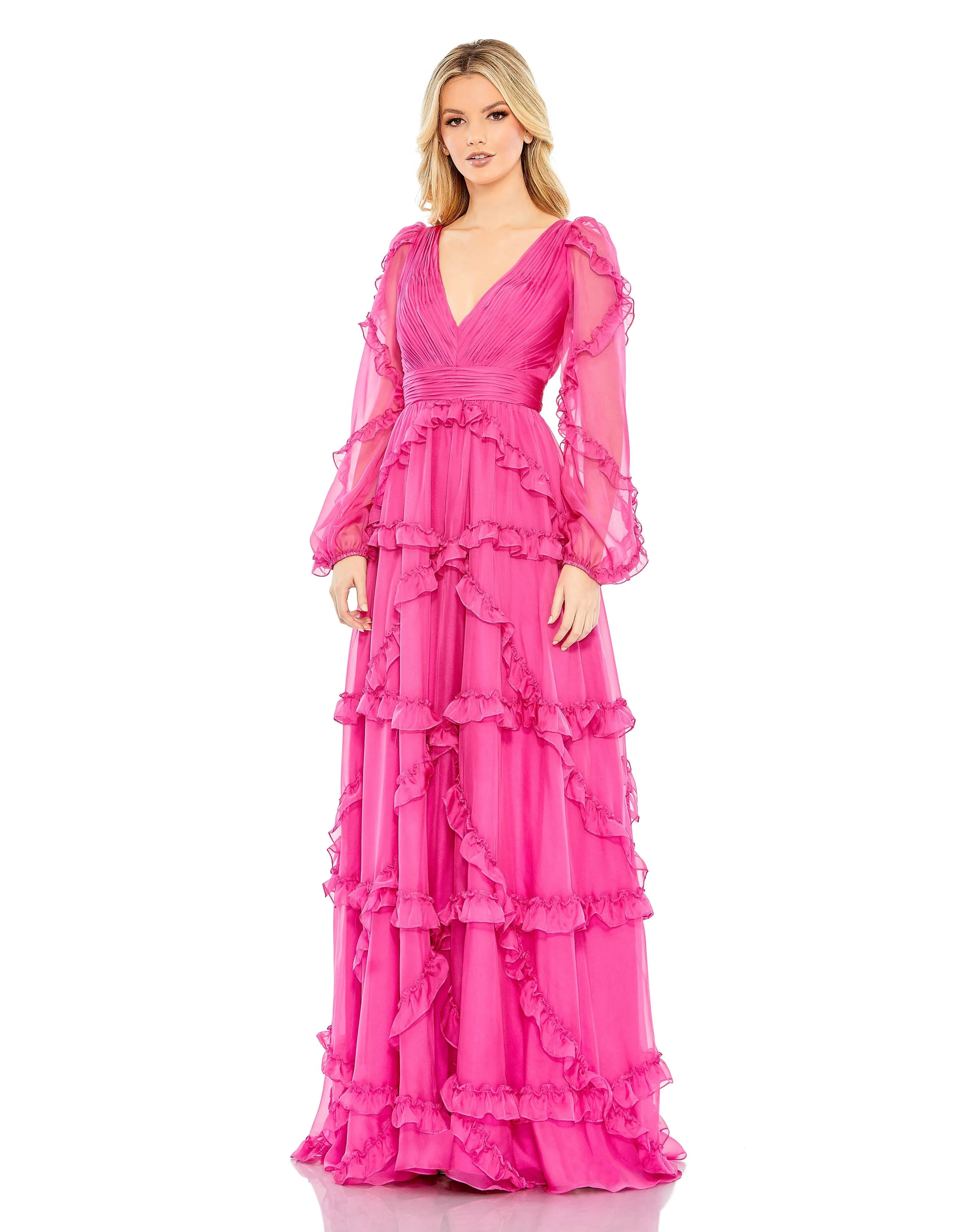 Mac Duggal 68223 Long Sleeve Formal Ruffle Chiffon Dress