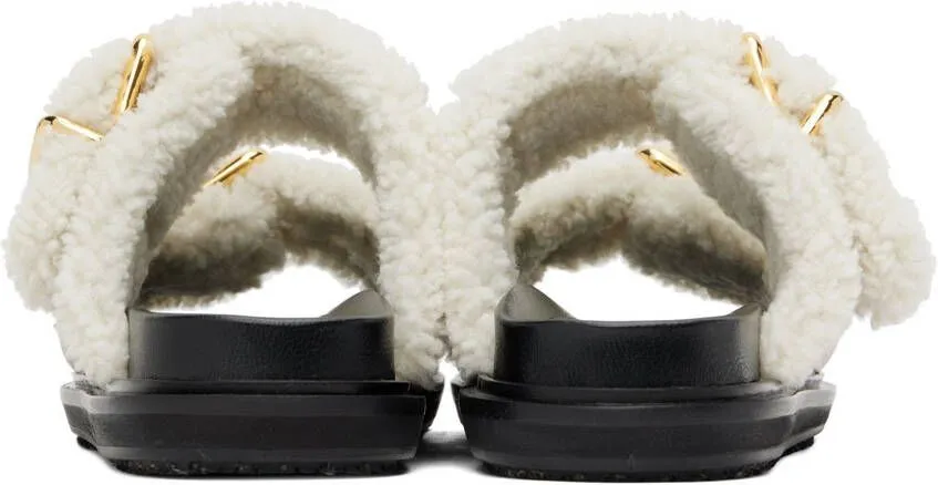 Marni Brown & Off-White Shearling Fussbett 2 Sandals