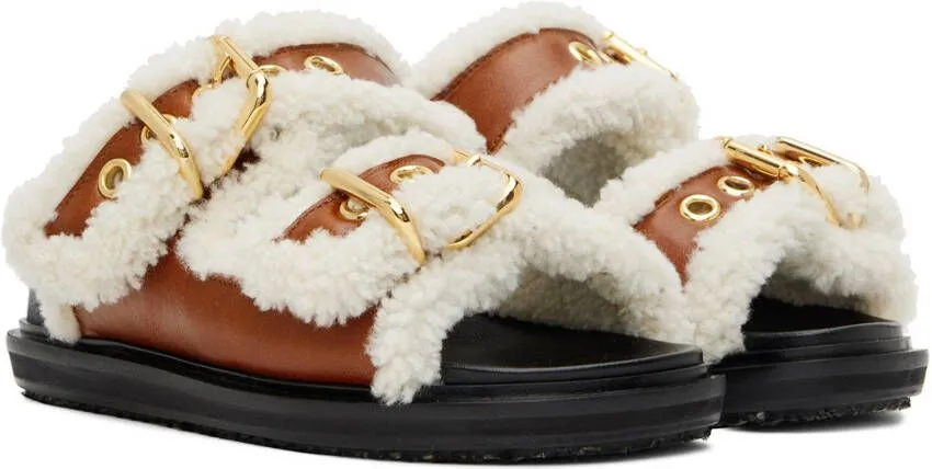 Marni Brown & Off-White Shearling Fussbett 2 Sandals