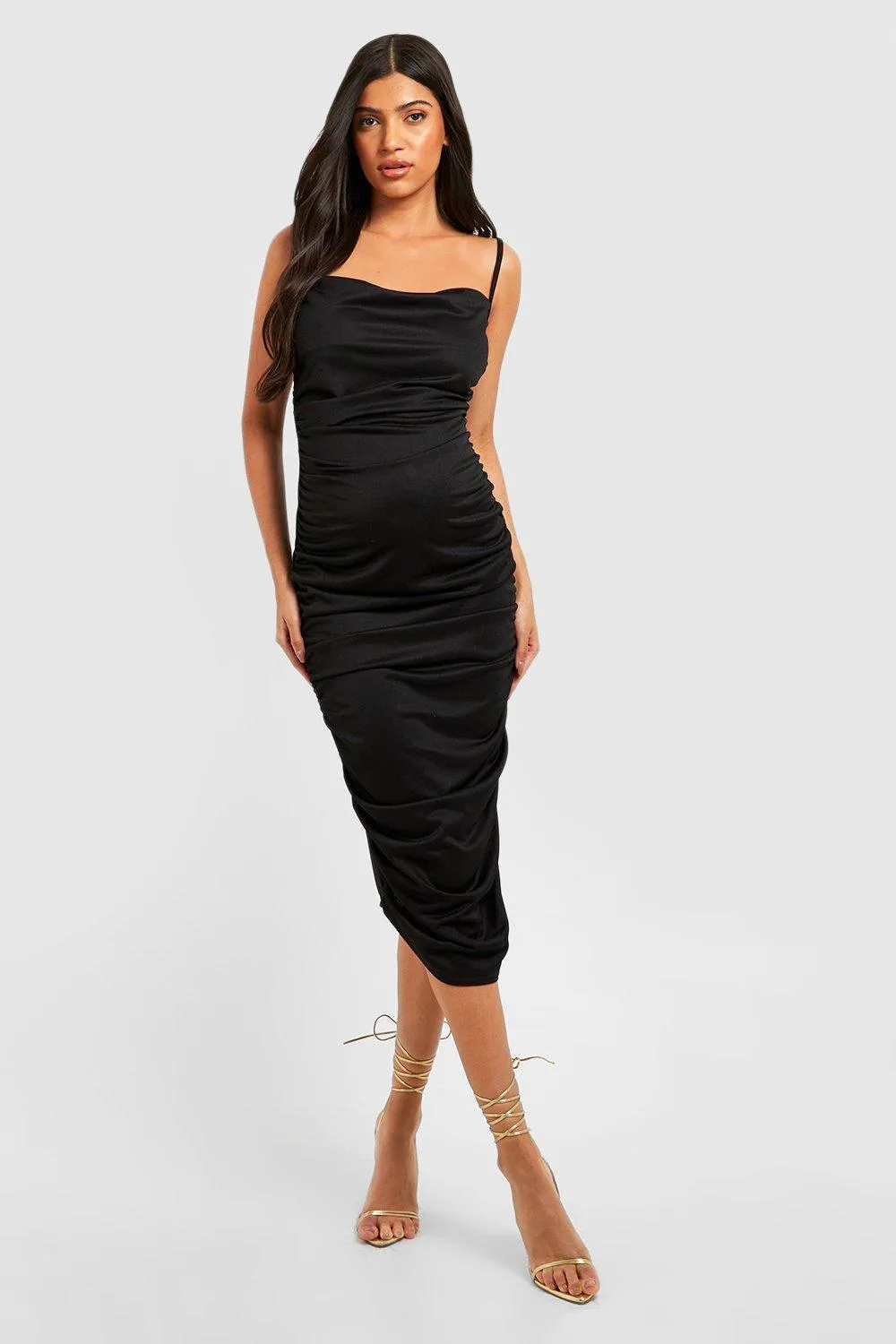 Maternity Cowl Ruched Midi Dress