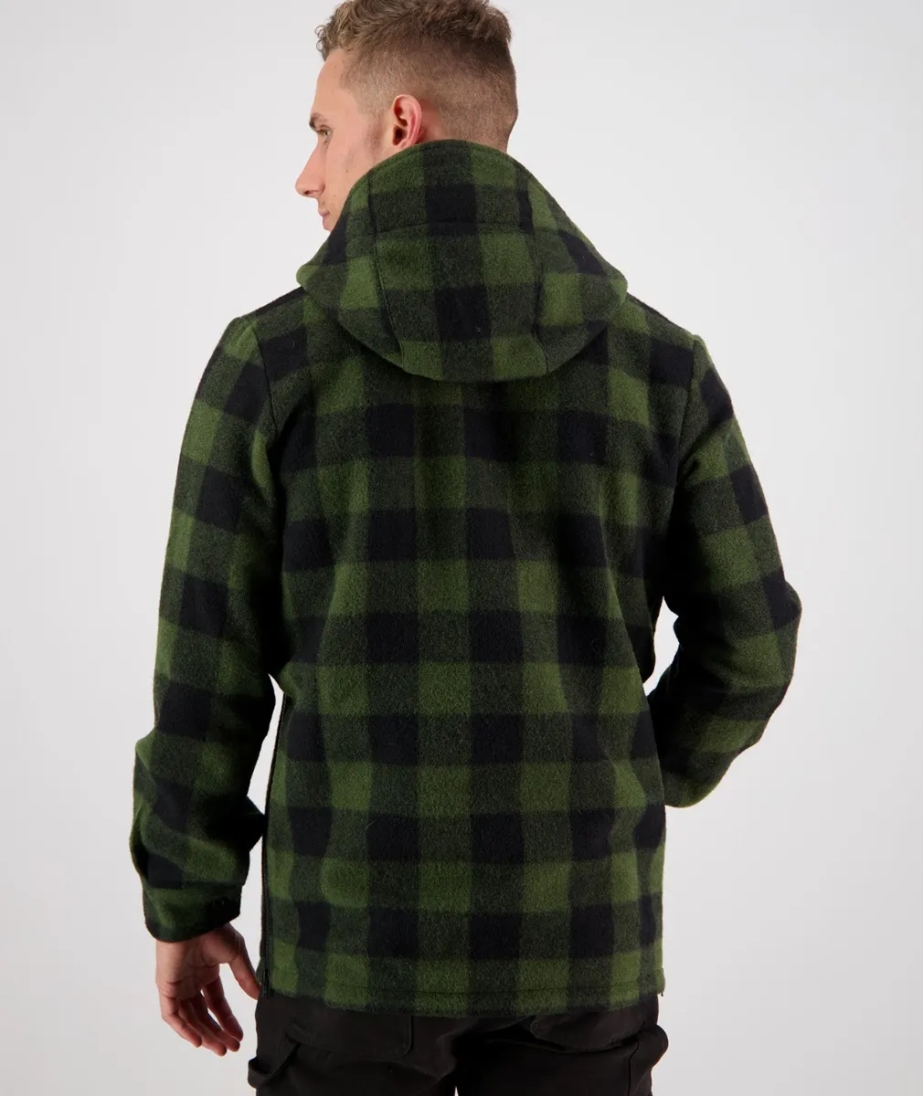 Men's Reidston Wool Annorak Olive/Black Check - Swanndri NZ