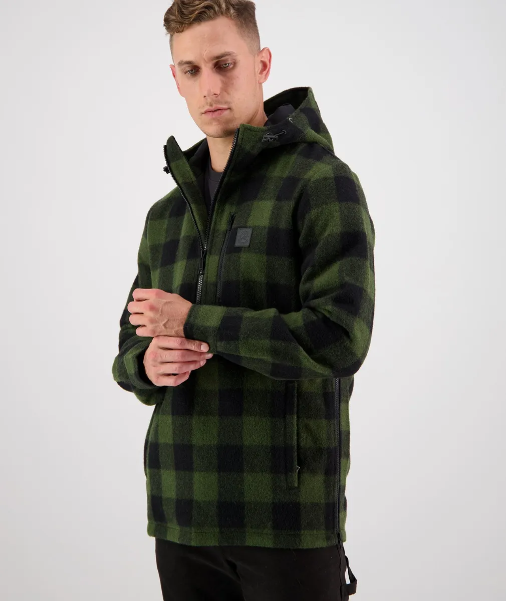 Men's Reidston Wool Annorak Olive/Black Check - Swanndri NZ