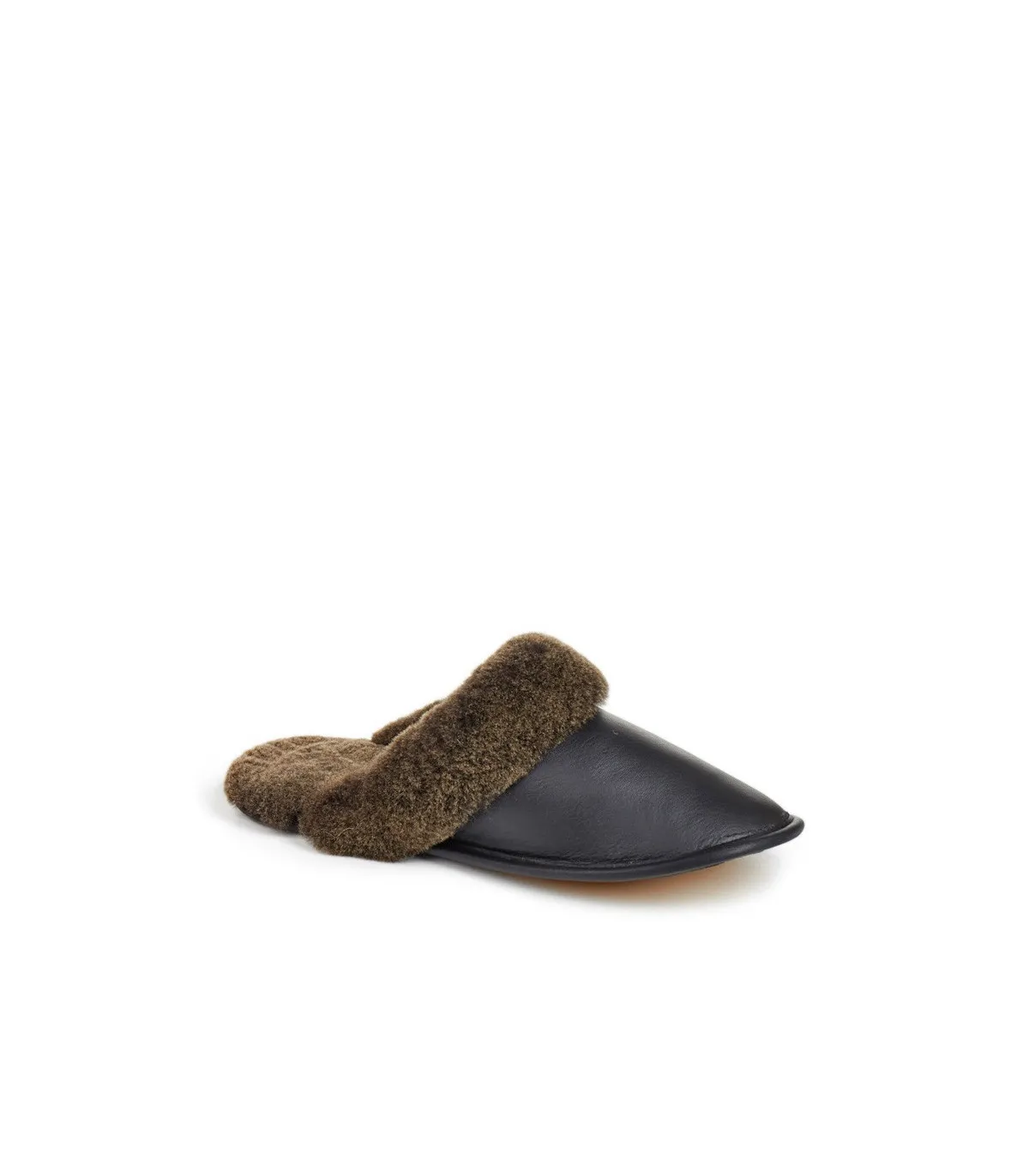 Men's Shearling Sheepskin Slip-On Slipper in Black: FurHatWorld.com