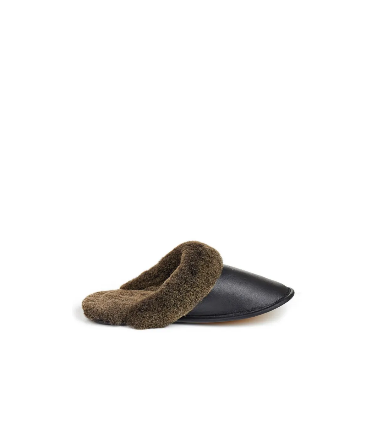 Men's Shearling Sheepskin Slip-On Slipper in Black: FurHatWorld.com