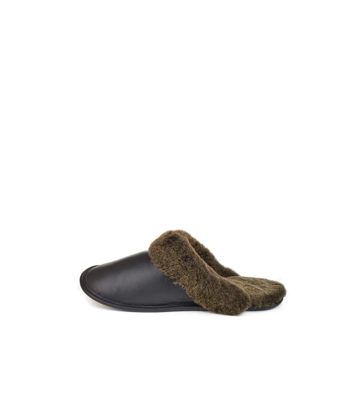 Men's Shearling Sheepskin Slip-On Slipper in Black: FurHatWorld.com