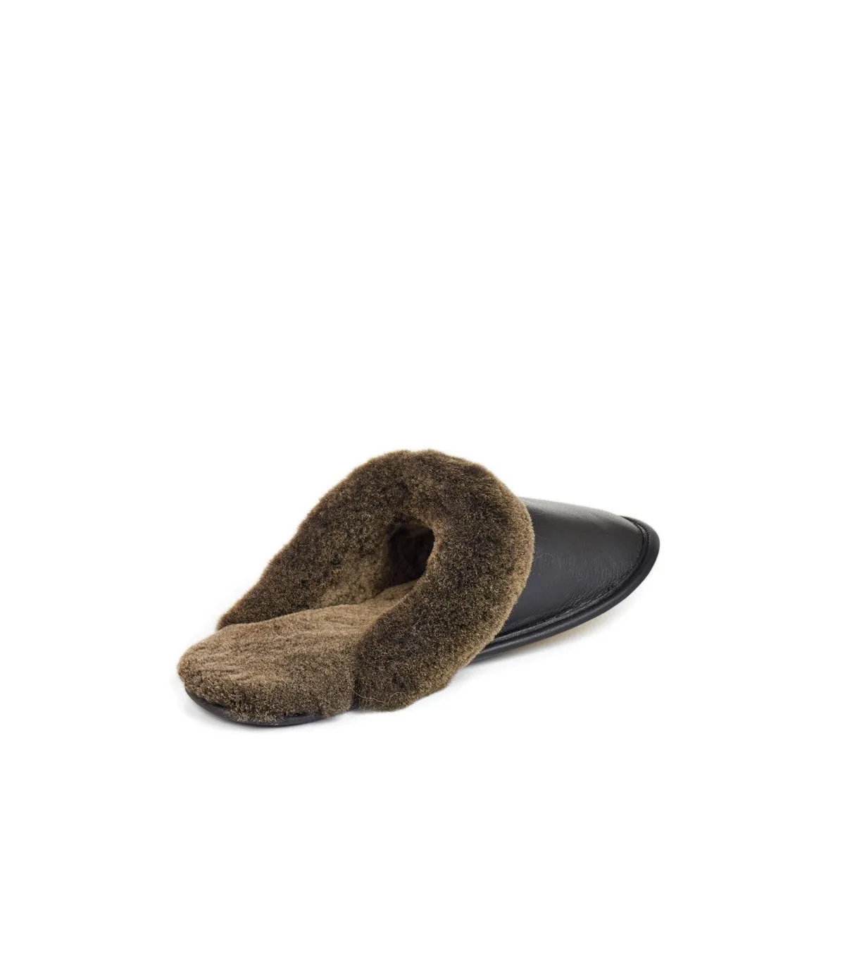 Men's Shearling Sheepskin Slip-On Slipper in Black: FurHatWorld.com