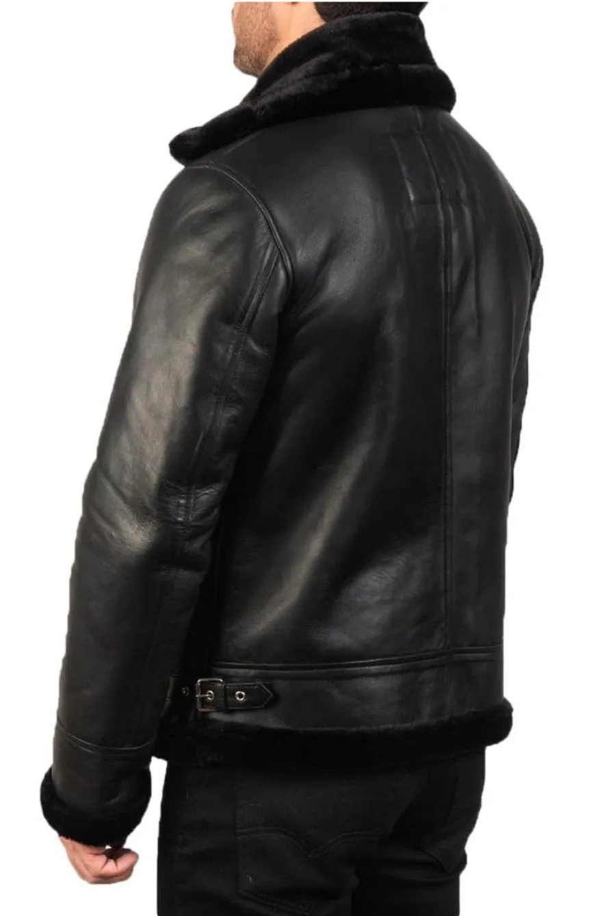 Men's Black Leather Shearling Jacket