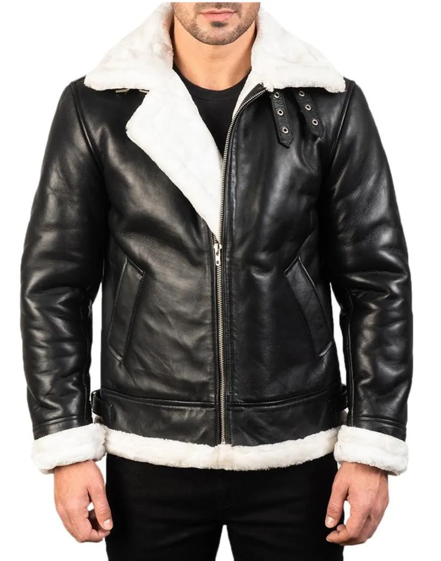 Men's Black Leather Shearling Jacket