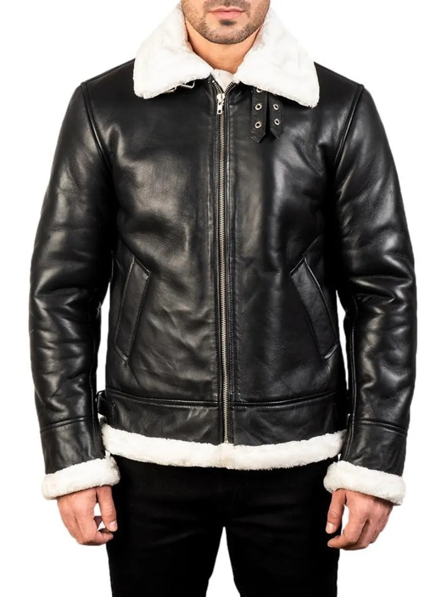 Men's Black Leather Shearling Jacket