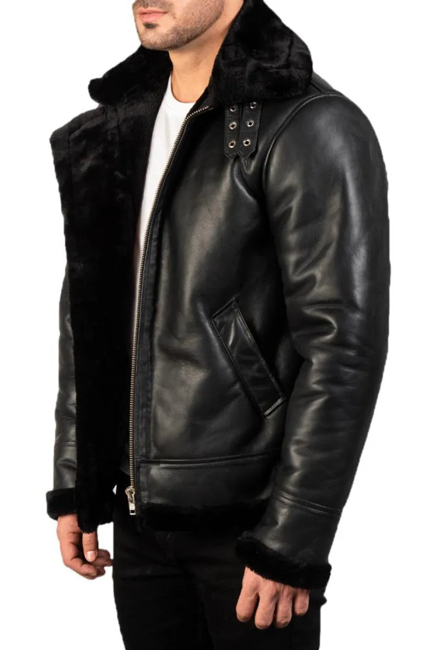 Men's Black Leather Shearling Jacket