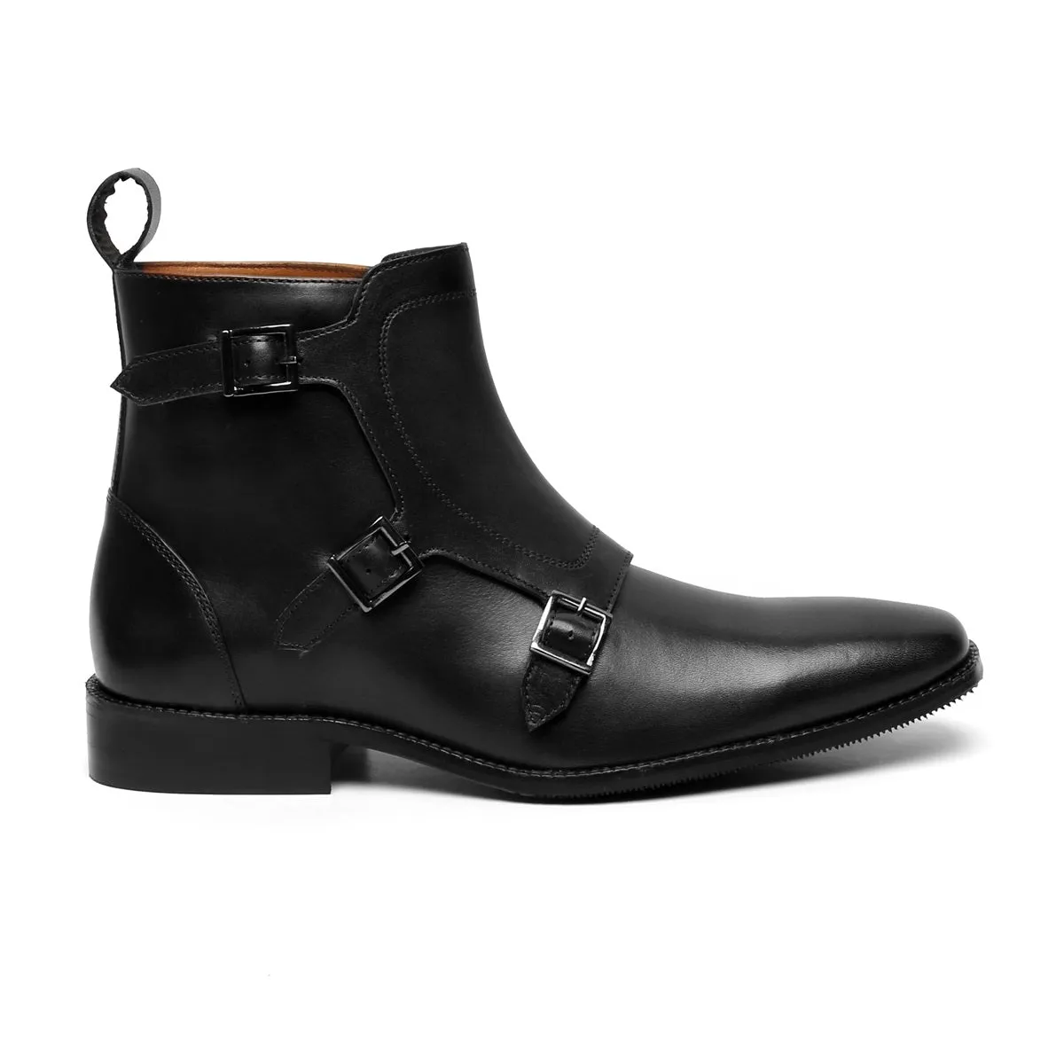 Men's Black Triple Monk High Ankle Leather Boots By Brune & Bareskin