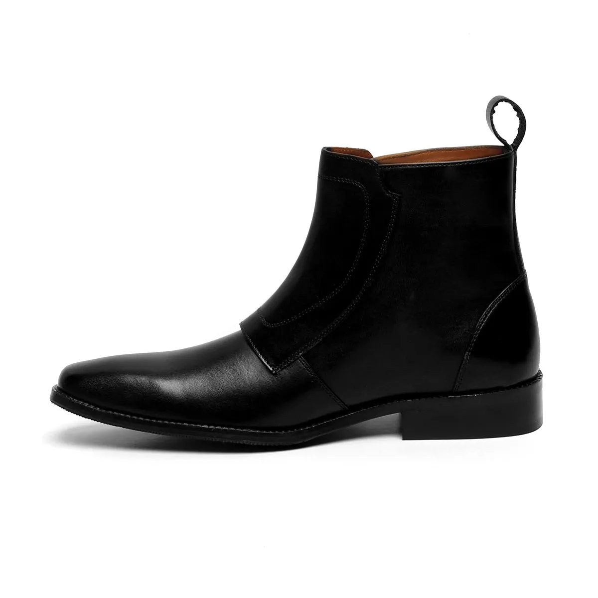 Men's Black Triple Monk High Ankle Leather Boots By Brune & Bareskin