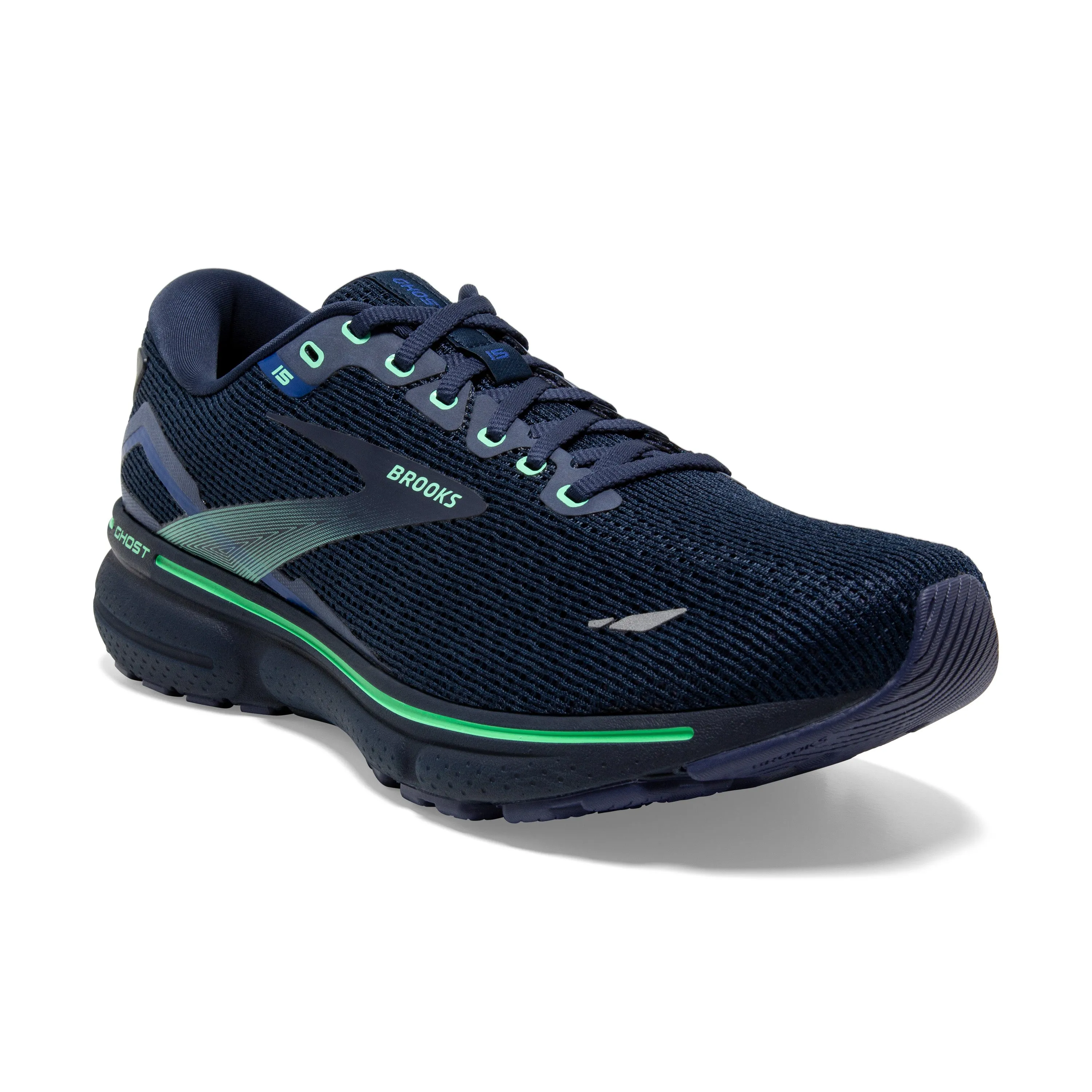 Men's Brooks Ghost 15 1103931D428 Color:  Crown Blue/Black/Green