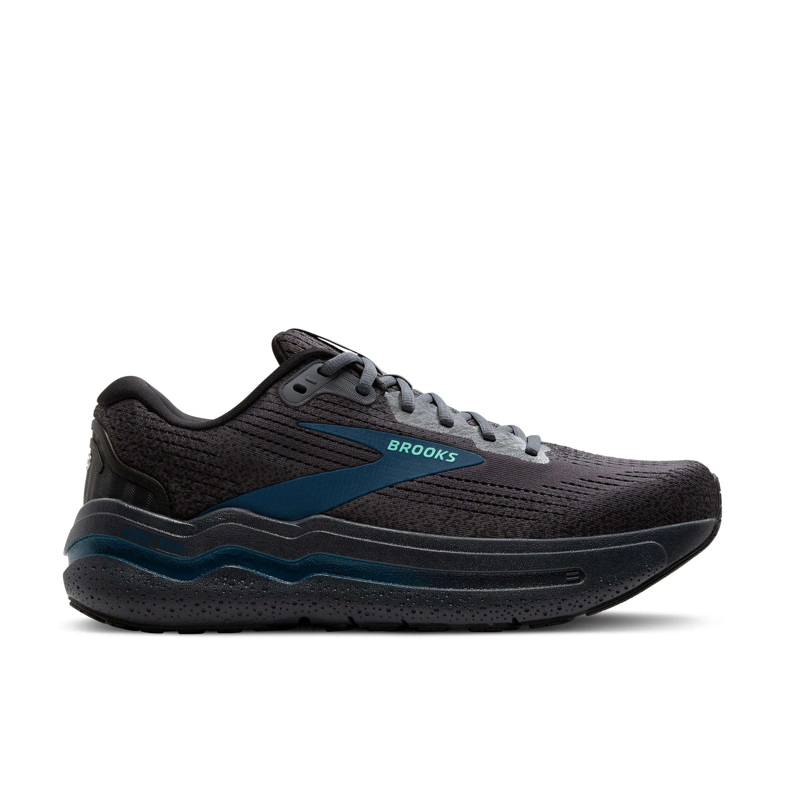 MEN'S BROOKS GHOST MAX 2 1104311D081 COLOR: EBONY/COCKATOO/BLUE SAPPHIRE