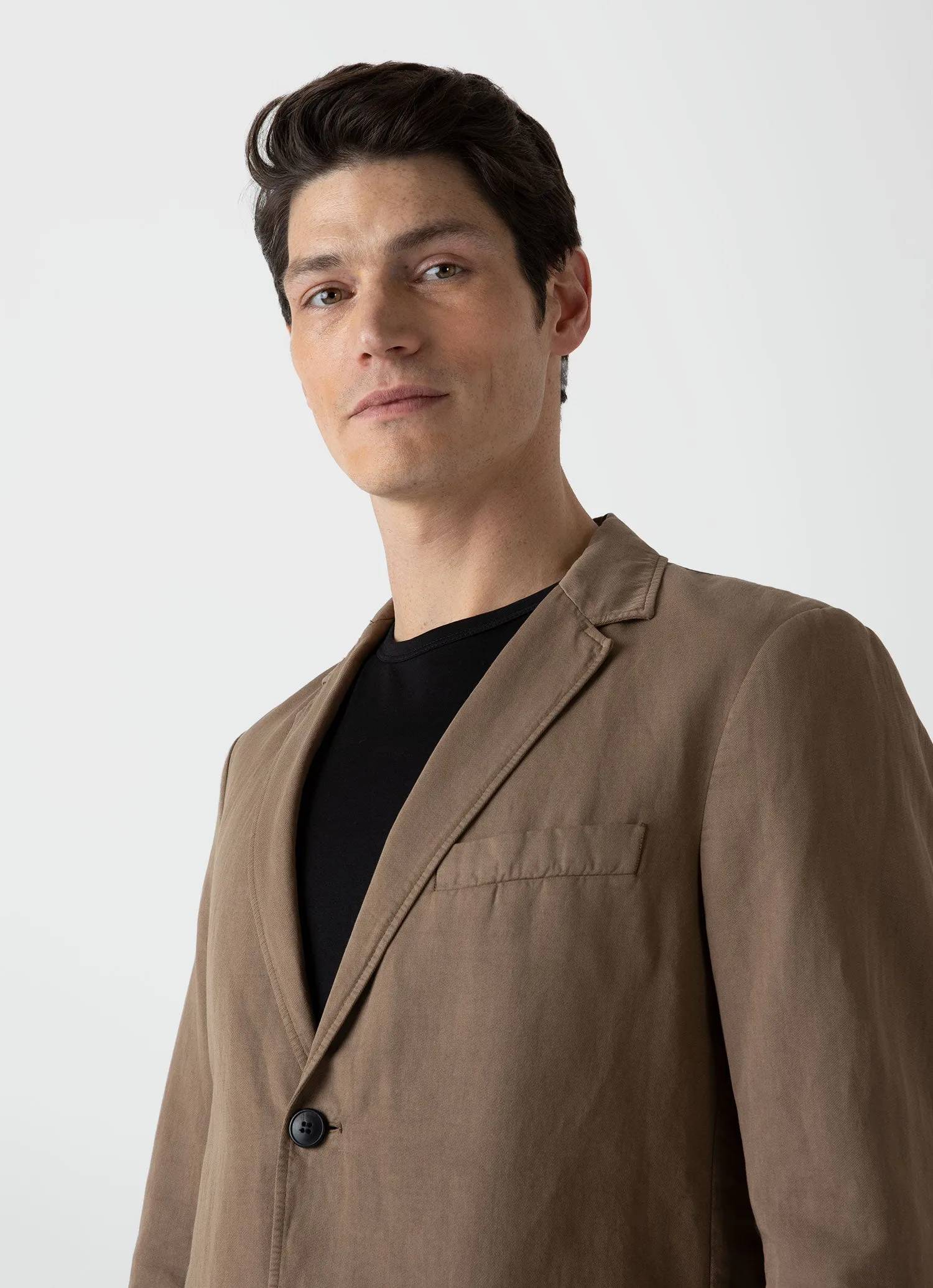 Men's Cotton Linen Unstructured Blazer in Dark Tan