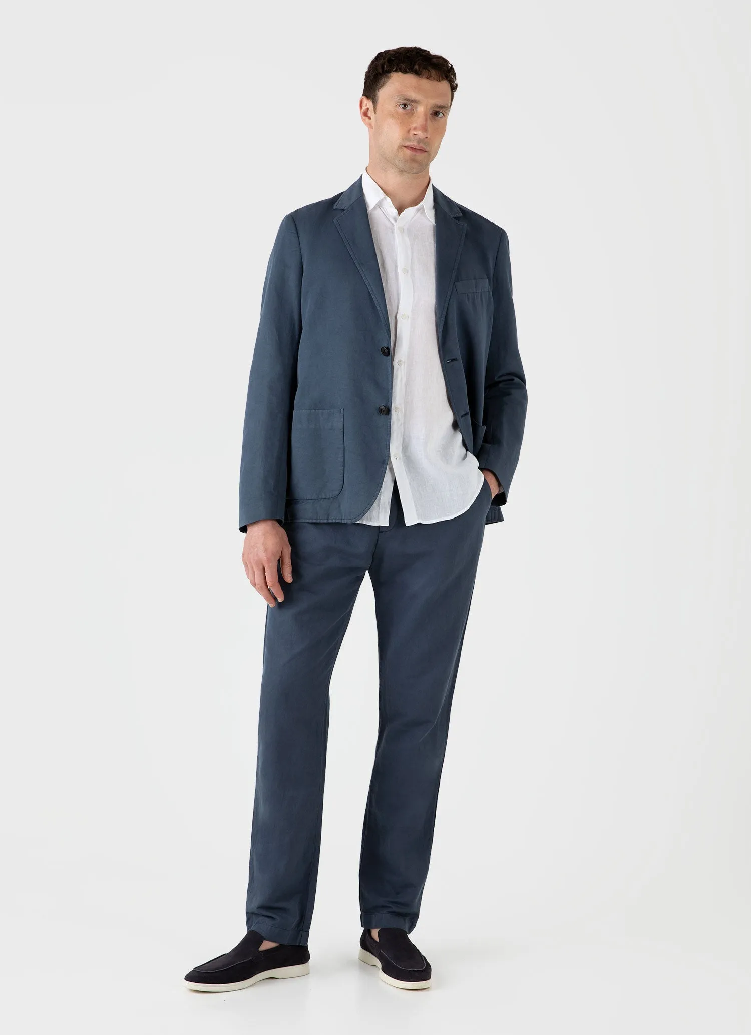 Men's Cotton Linen Unstructured Blazer in Shale Blue