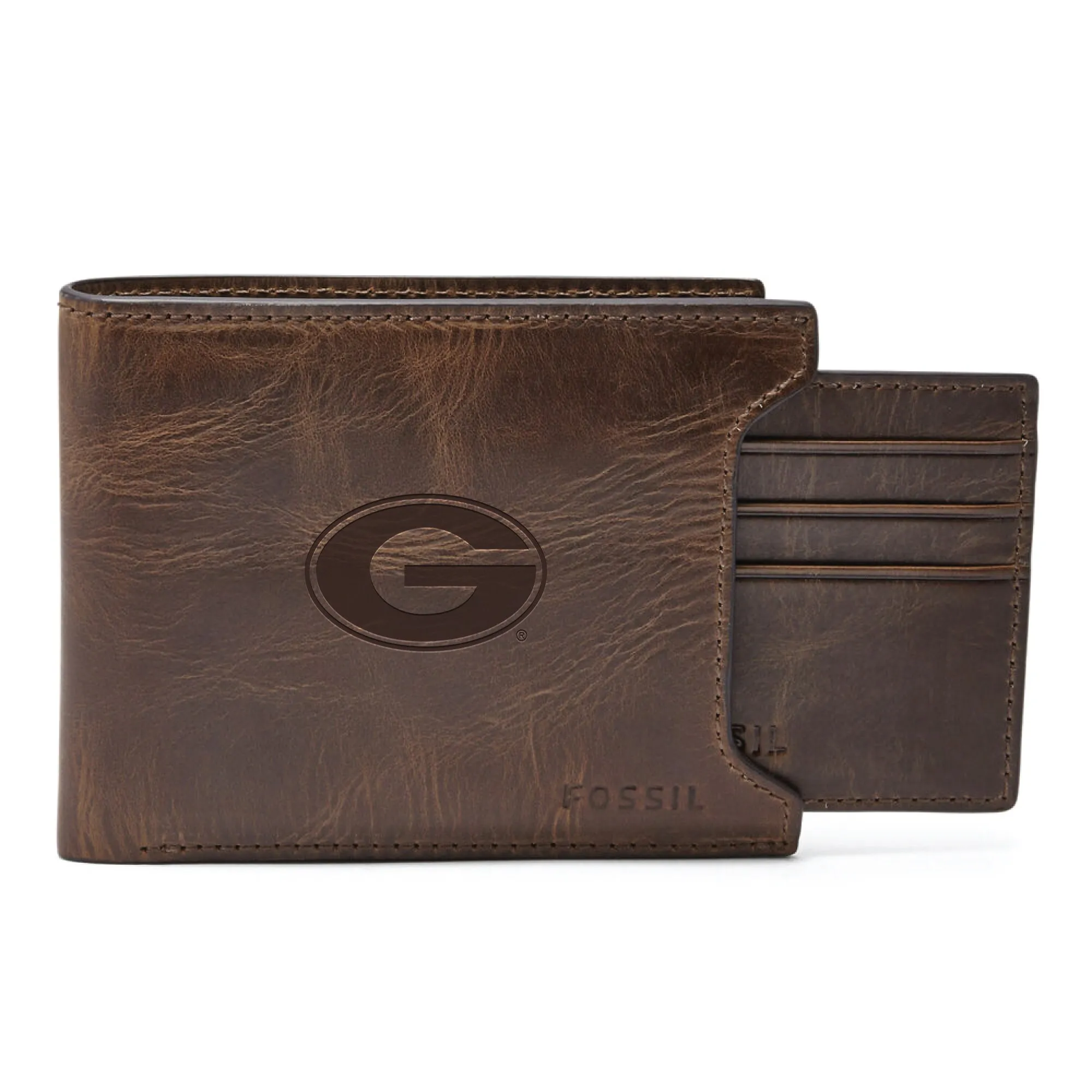 Men's Fossil  Brown Georgia Bulldogs Derrick Sliding Two-In-One Wallet