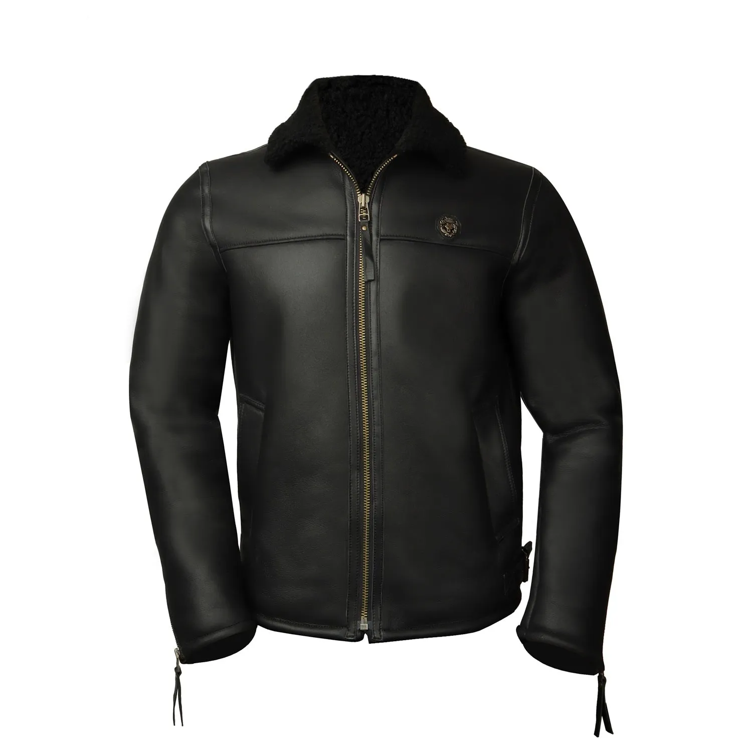 Metal Lion Classic Shearling Black Leather Jacket With Zip Closure By Brune & Bareskin