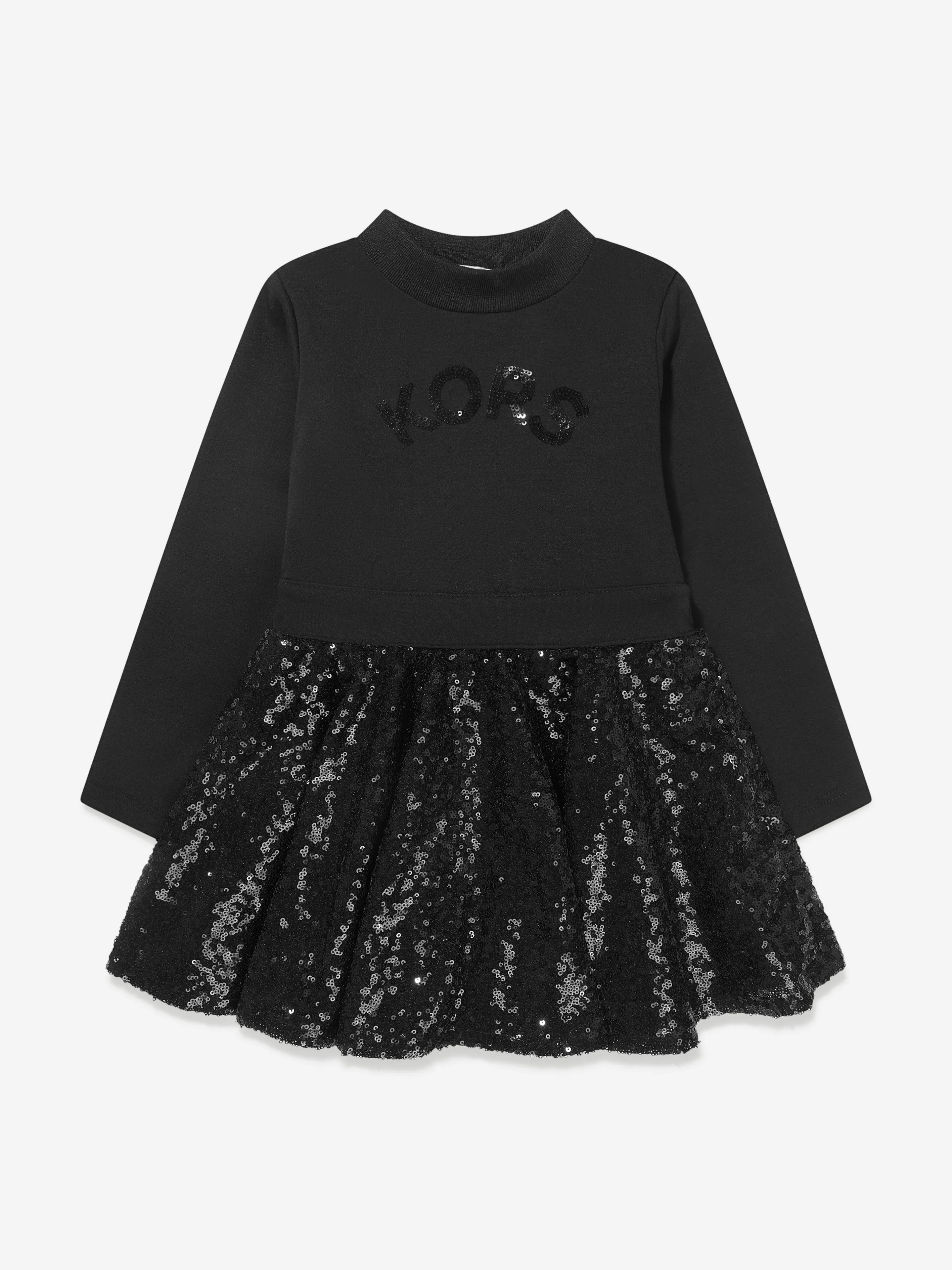 Michael Kors Girls Long Sleeve Sequin Logo Dress