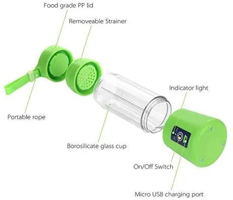 Mini Portable USB Handheld Rechargeable Electric Fruit Juicer Portable Juicer Blender - 6 Blades in 3D