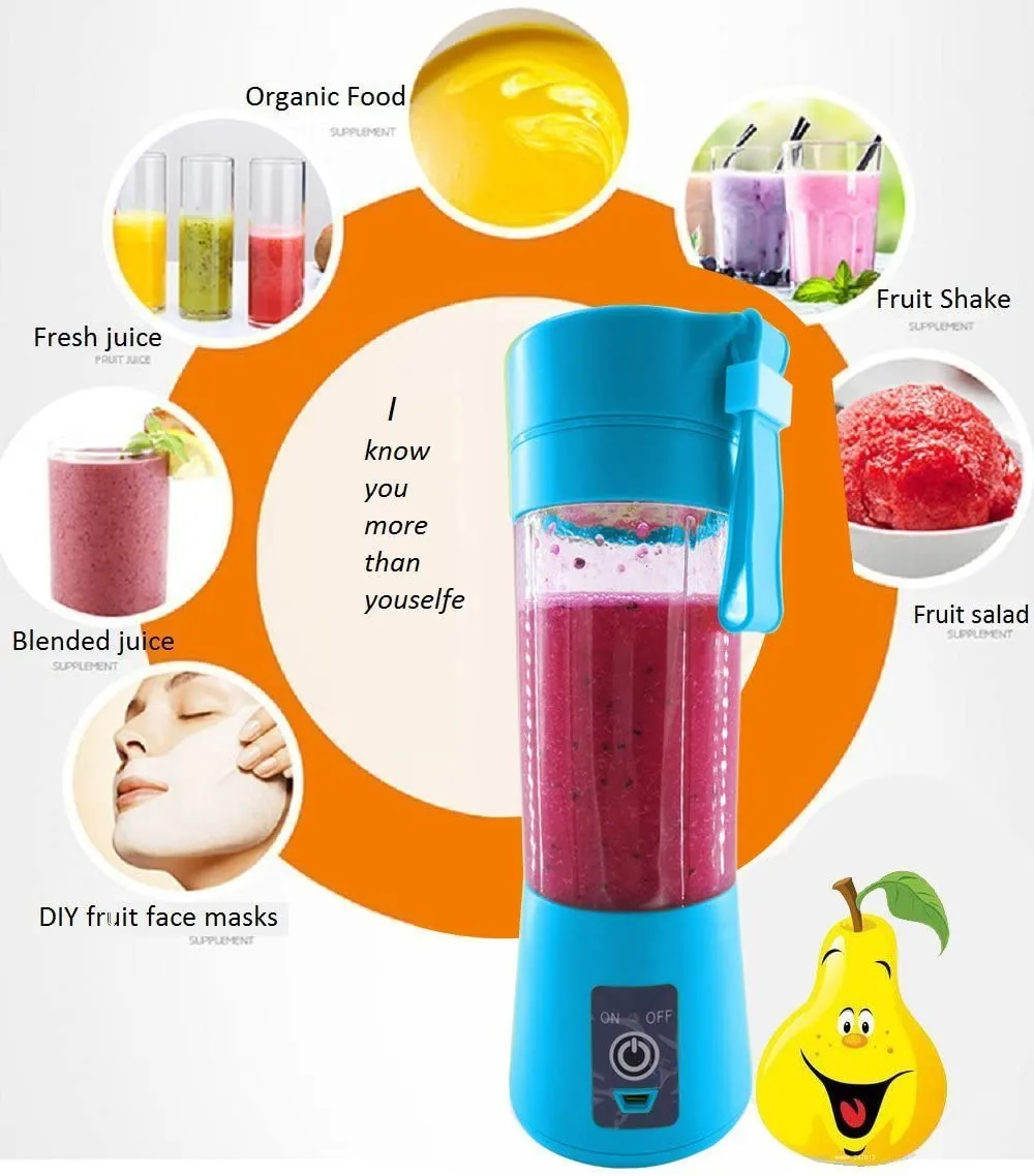 Mini Portable USB Handheld Rechargeable Electric Fruit Juicer Portable Juicer Blender - 6 Blades in 3D