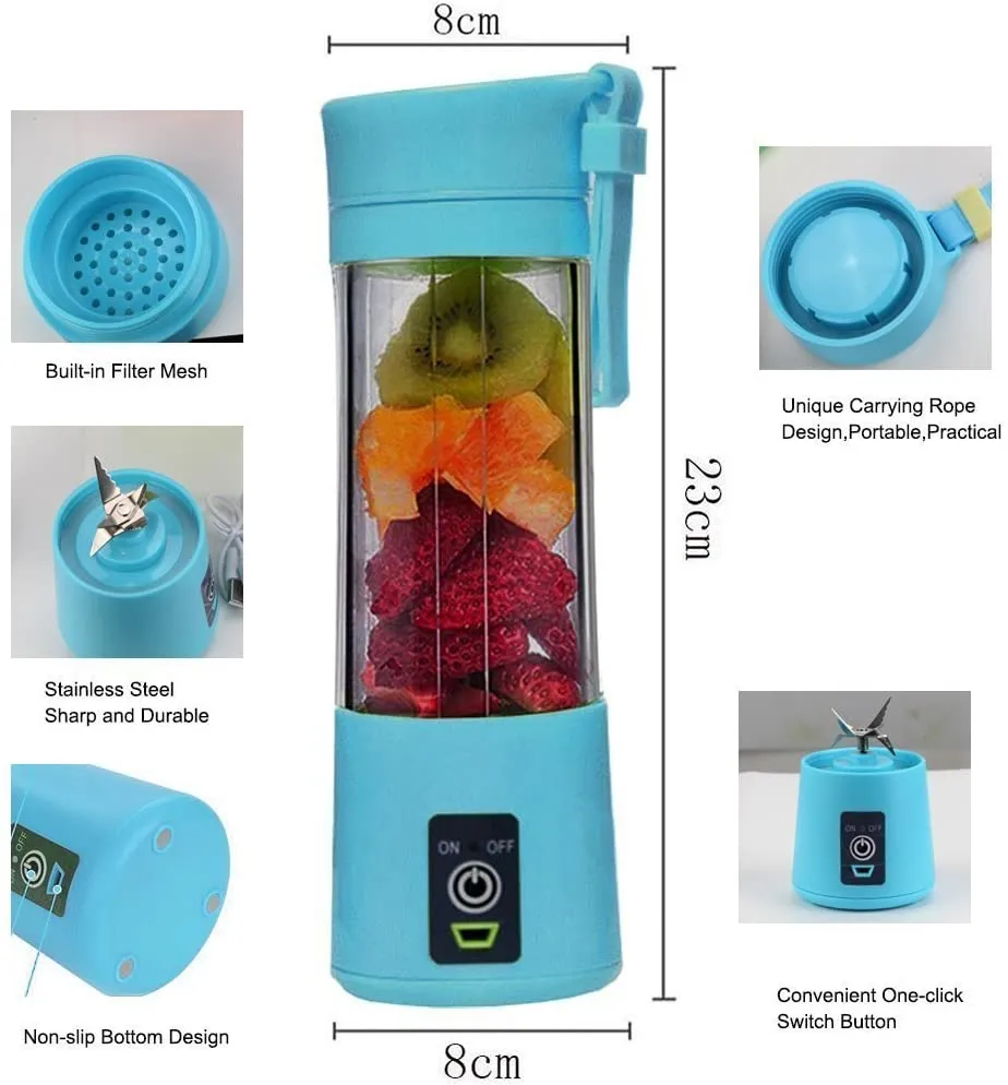 Mini Portable USB Handheld Rechargeable Electric Fruit Juicer Portable Juicer Blender - 6 Blades in 3D