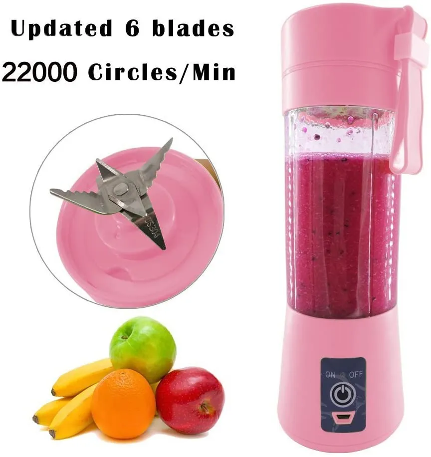 Mini Portable USB Handheld Rechargeable Electric Fruit Juicer Portable Juicer Blender - 6 Blades in 3D