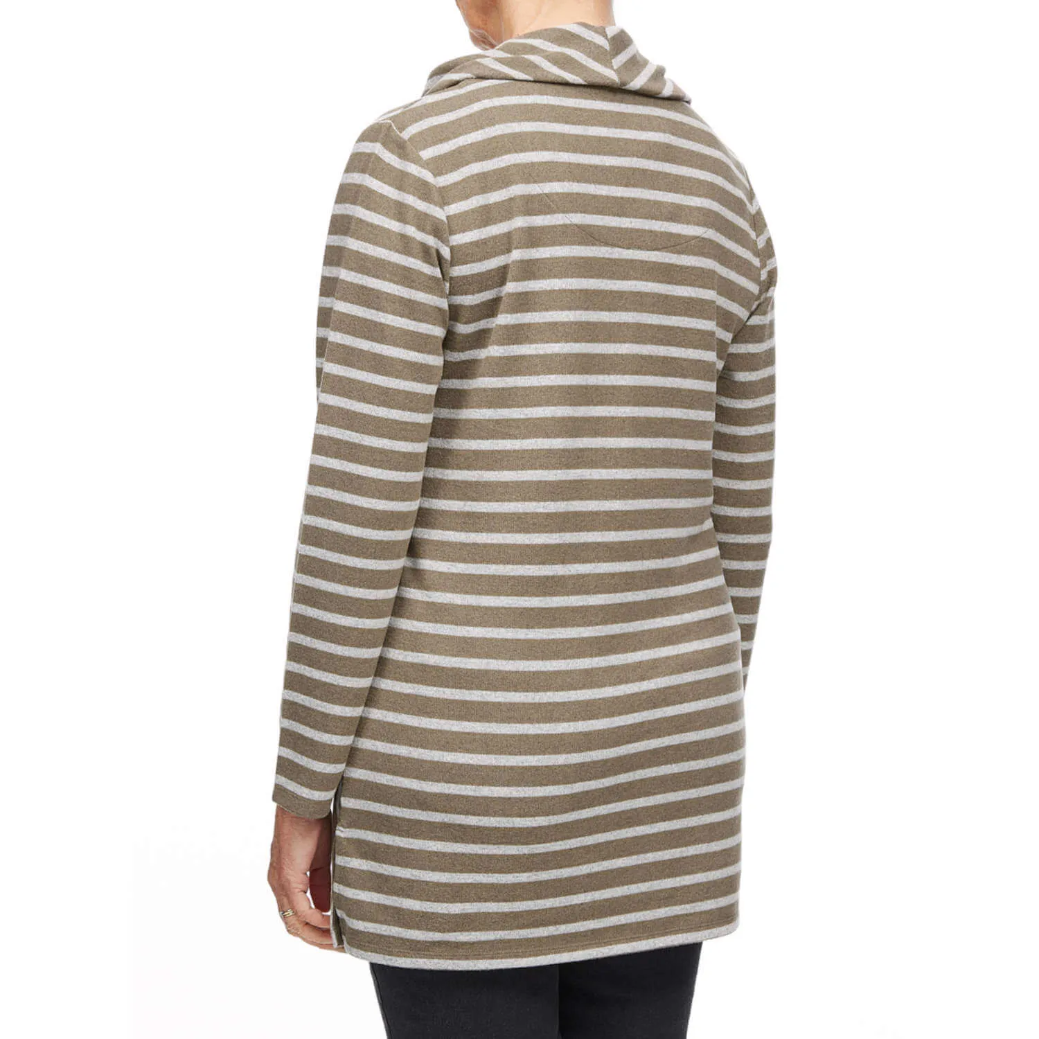 Multi-Striped Cowl Neck Tunic - Taupe